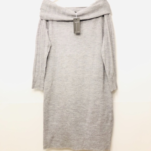 NWT Solutions Off the Shoulder Grey Sweater Dress - Picture 2 of 5